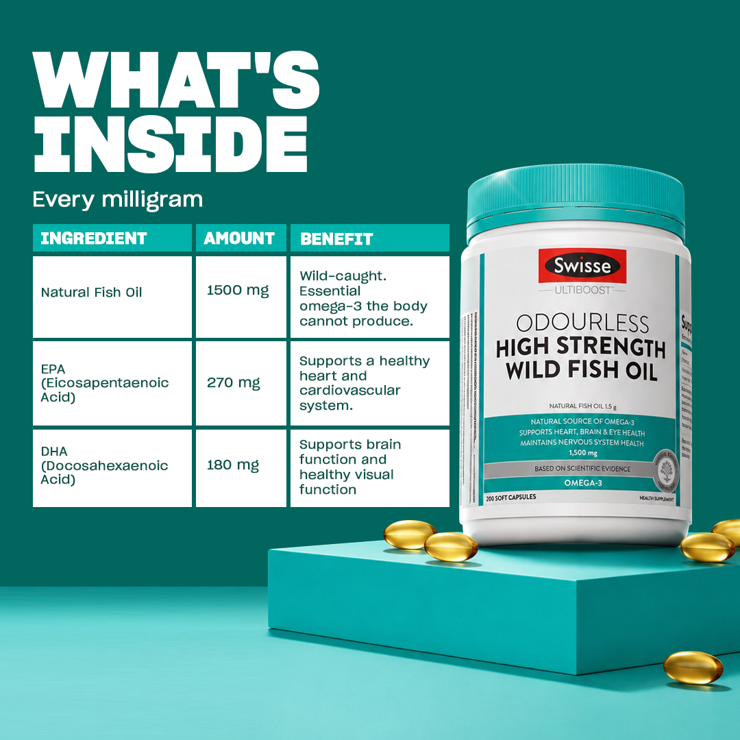Swisse Ultiboost Odourless High Strength Wild Fish Oil 1500mg