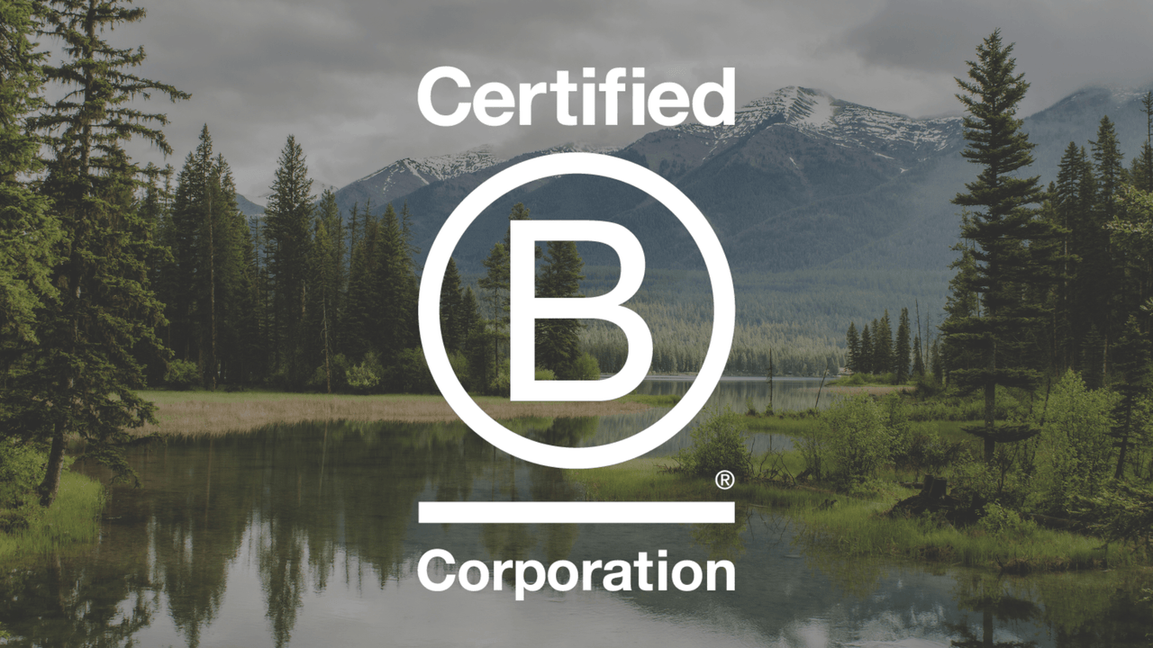 Certified B Corporation Logo on Mountain background